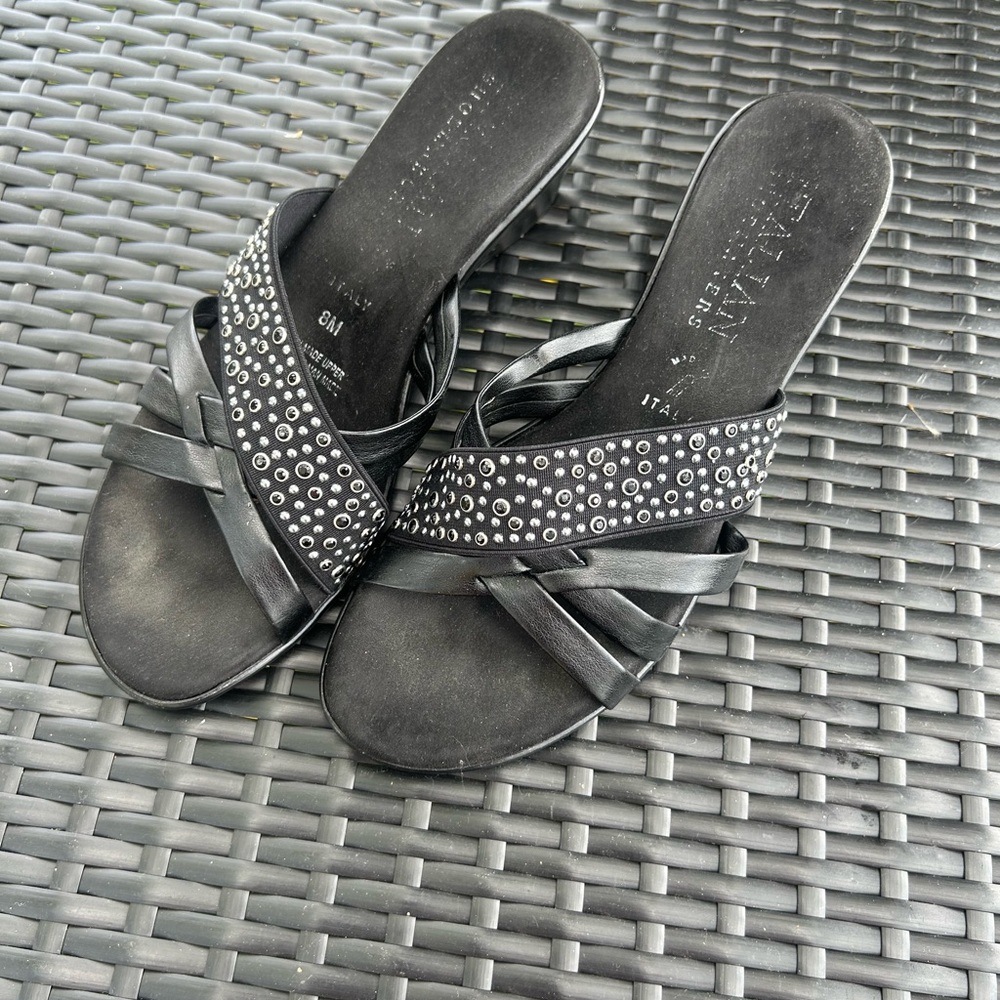 Italian Shoemakers Black Criss-Cross Sandals with Sparkle